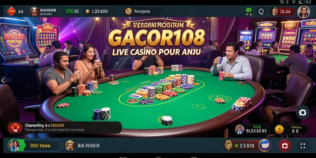 Gameplay GACOR108 menampilkan dealer langsung dan suasana kasino yang hidup.