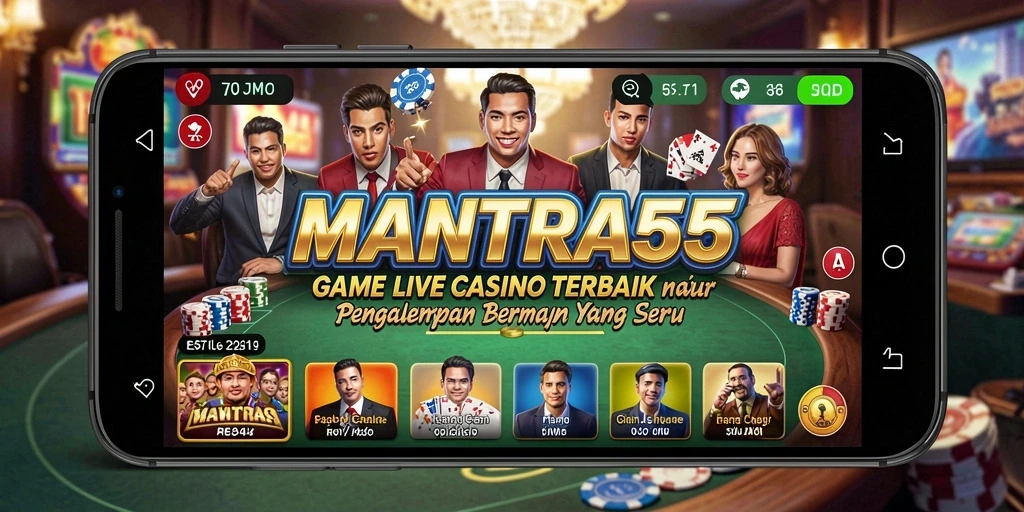 Screenshot utama MANTRA55 menampilkan dealer langsung dalam permainan kasino.