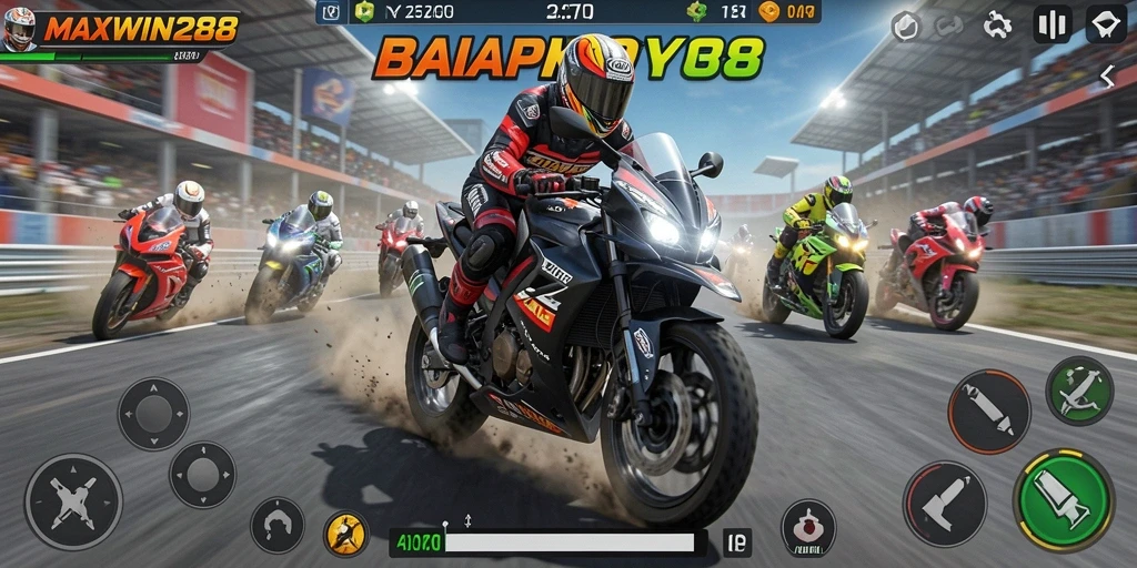 Tampilan seru gameplay balap motor di MAXWIN288.