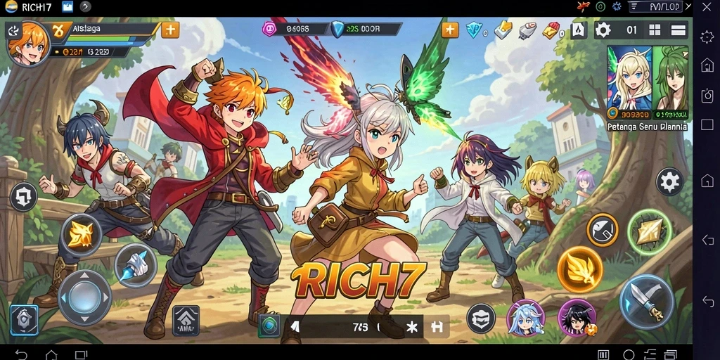 Tampilan gameplay RICH7 dengan aksi karakter Anime yang menakjubkan.