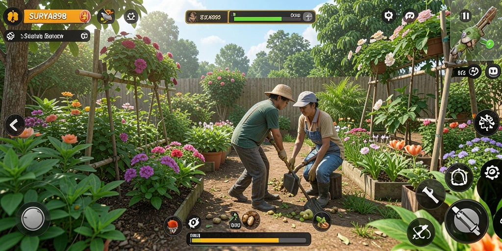 Tangkapan layar gameplay <strong>SURYA898</strong> menampilkan aktivitas seru di ladang.
