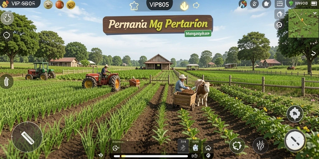 Screenshot VIP805 menunjukkan gameplay pertanian yang menarik dan interaktif.